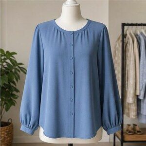 Blue Tie Neck Blouse